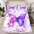 thumbnail image 2 of Castle Fairy Teenagers Purple Floral Flying Butterflies Twin Sheet Sets 3pcs,Chic Flower Rose Twin Fitted Sheet Microfiber,Spring Garden Dreamy Princess Breathable Flat Sheet,Super Cozy Room Decor, 2 of 7