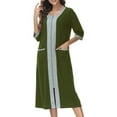 thumbnail image 3 of qolati Women's Zip Up Housecoat Color Block Zipper Front Robe Lightweight Bathrobe 3/4 Sleeve Loungewear Nightgowns with Pockets, 3 of 5