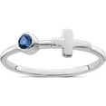 thumbnail image 1 of Sterling Silver Rhodium-Plated Polished Cross Lab Created Sapphire Ring (Size 6) Made In Thailand qbr33sep-6, 1 of 5