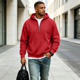 thumbnail image 5 of Hoodie Mens Quarter Zip Pullover Basic Sweatshirt Men Drawstring Hooded with Plain Elastic Hem 1/4 Zip Sweatshirt Red L, 5 of 9