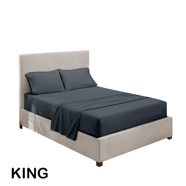 Juego de ropa de cama para el hogar Sábana de cama Funda de colchón Funda de almohada Juego de ropa de cama de poliéster de color sólido, Gris oscuro, Rey, 4pcs / set kenally HA6267-37B