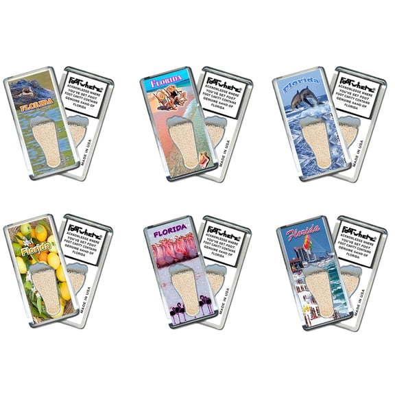 Florida FootWhere Fridge Magnets. 6 Piece Set. (FL200 - Assorted)