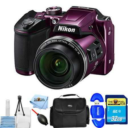 Nikon COOLPIX B500 Digital Camera (Purple) 26507-IV Starter Bundle with 32GB SD, Memory Card Reader, Gadget Bag, Microfiber Cloth, Blower & Cleaning