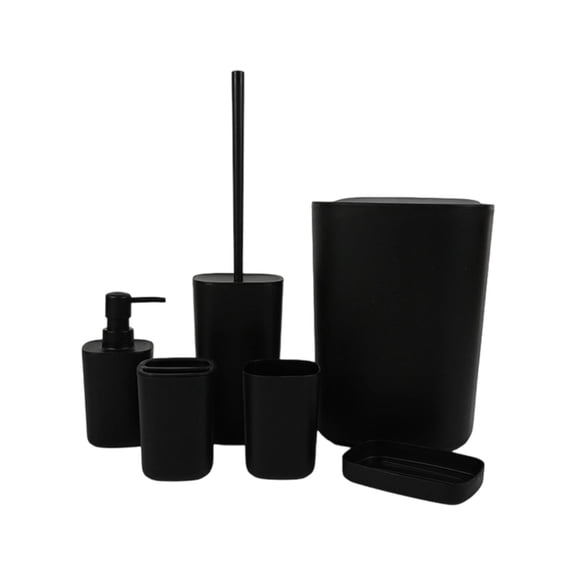WINDLAND Modern 6pc Bathroom Accessories Set With Toothbrush Rack Wastebasket Impermeable Plan