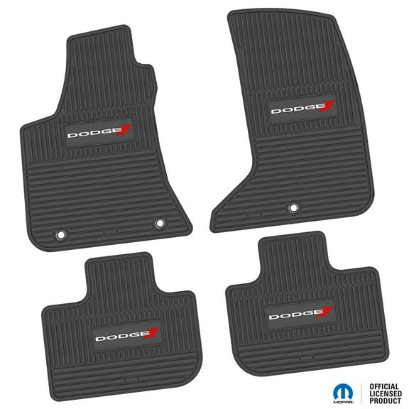 Charger Floor Mats 11-24 Dodge Charger AWD 4 Piece Custom Vintage Scene w/ Dodge w/ Stripe Insert - Black w/ White 'Dodge' and Red 'Stripes' Insert FlexTread