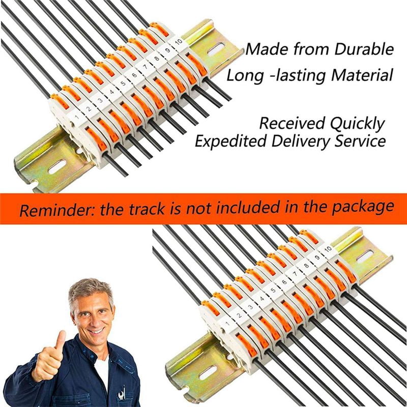 2X DIN Rail Terminal Blocks Kit, with Universal Compact Connectors, Connection Bar, Marker Strip, Screws, 28-12 AWG