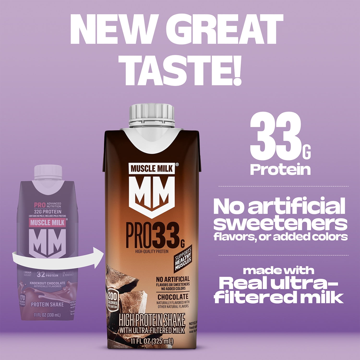 Muscle Milk Pro 33g High Protein Shake Ultra Filtered Milk, Chocolate 11 fl oz, 4 pack