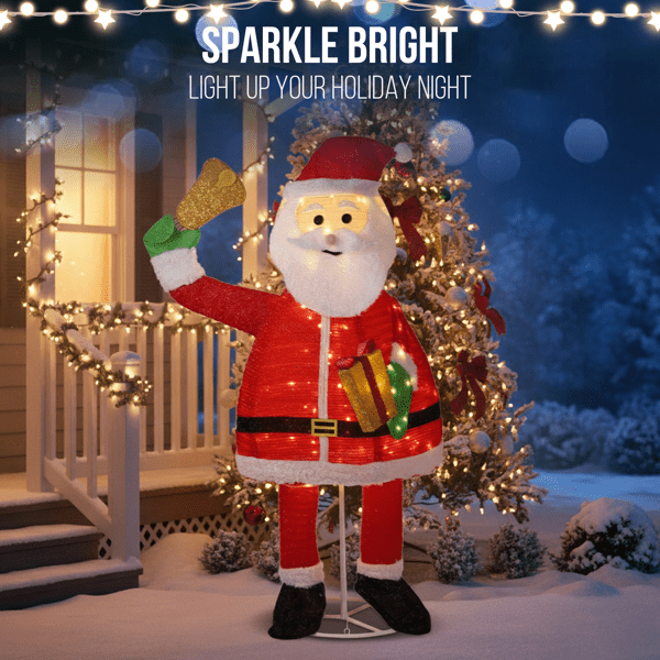 Alvantor 6 ft Pre-Lit Pull-Up Santa Claus with Bell and Gift, 200 Warm White LED Lights, Indoor and Outdoor Christmas Decorations