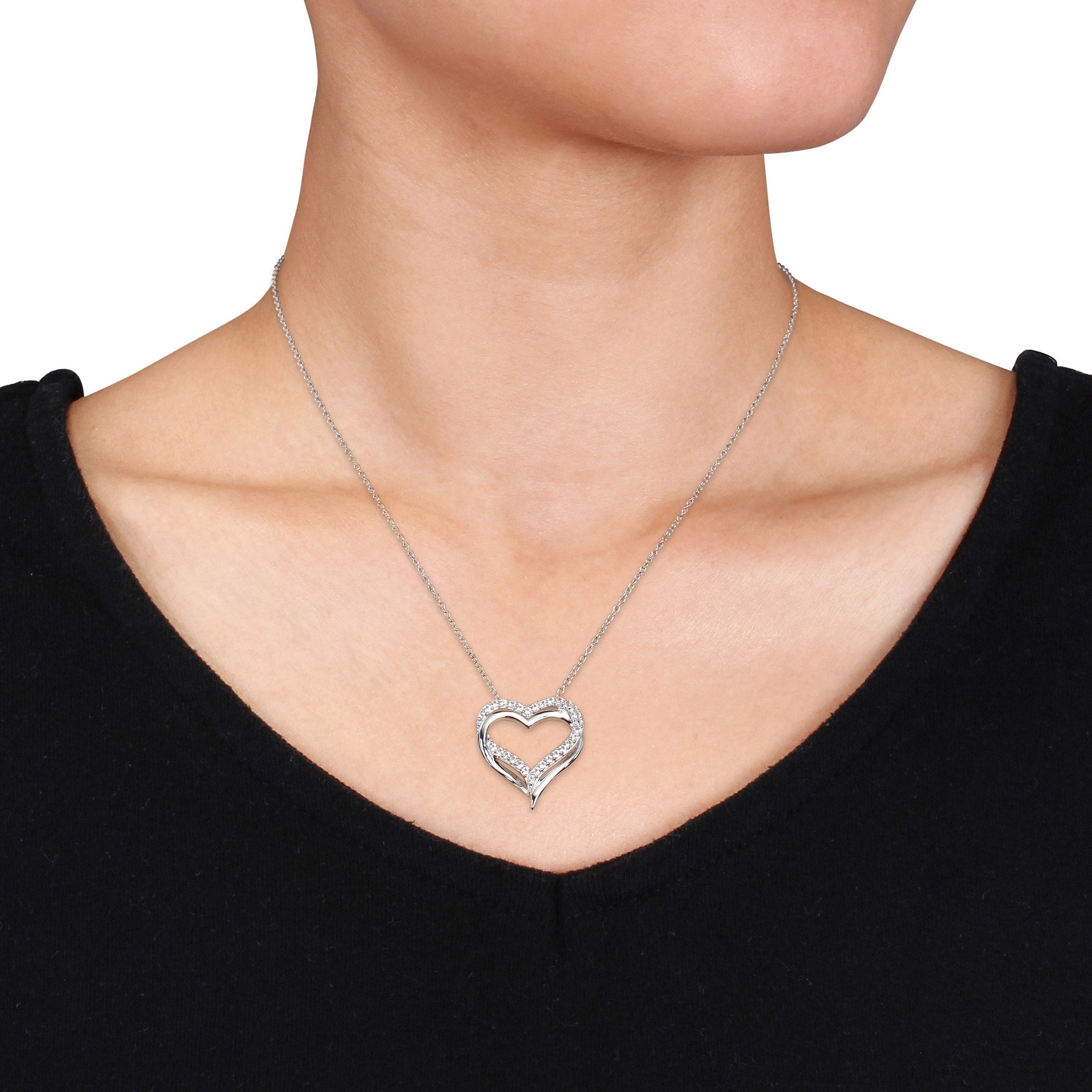 Everly Women's .62CT TGW Created White Sapphire Sterling Silver Heart Necklace