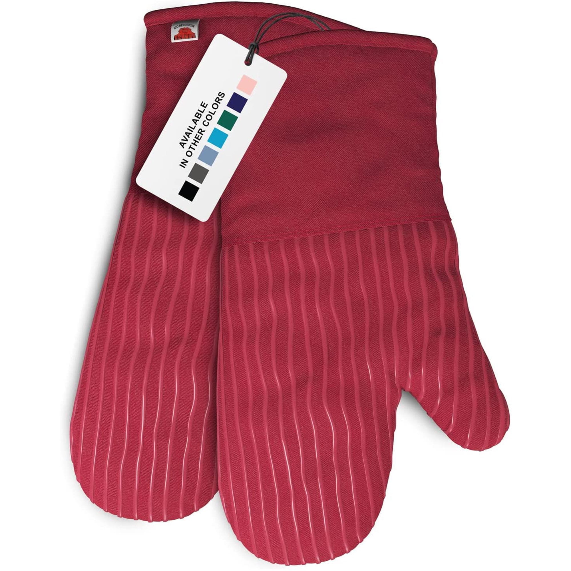 MIJOTEX Heat Resistant Silicone Oven Mitts Silicone Gloves- Set of 2 Extra Long Quilted Liner,1 Pair,12.99 inch(Red)