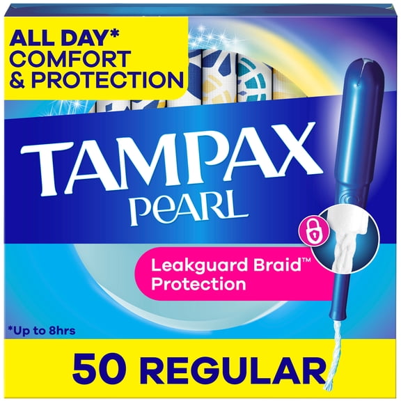 Tampax Pearl Tampons with LeakGuard Braid, Regular Absorbency, 50 Count
