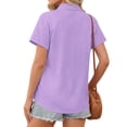 thumbnail image 5 of Fantaslook Womens Button Down Shirts Cotton Linen Short Sleeve Shirt Lapel Work Blouses Casual Summer Tops with Double Pockets, 5 of 11