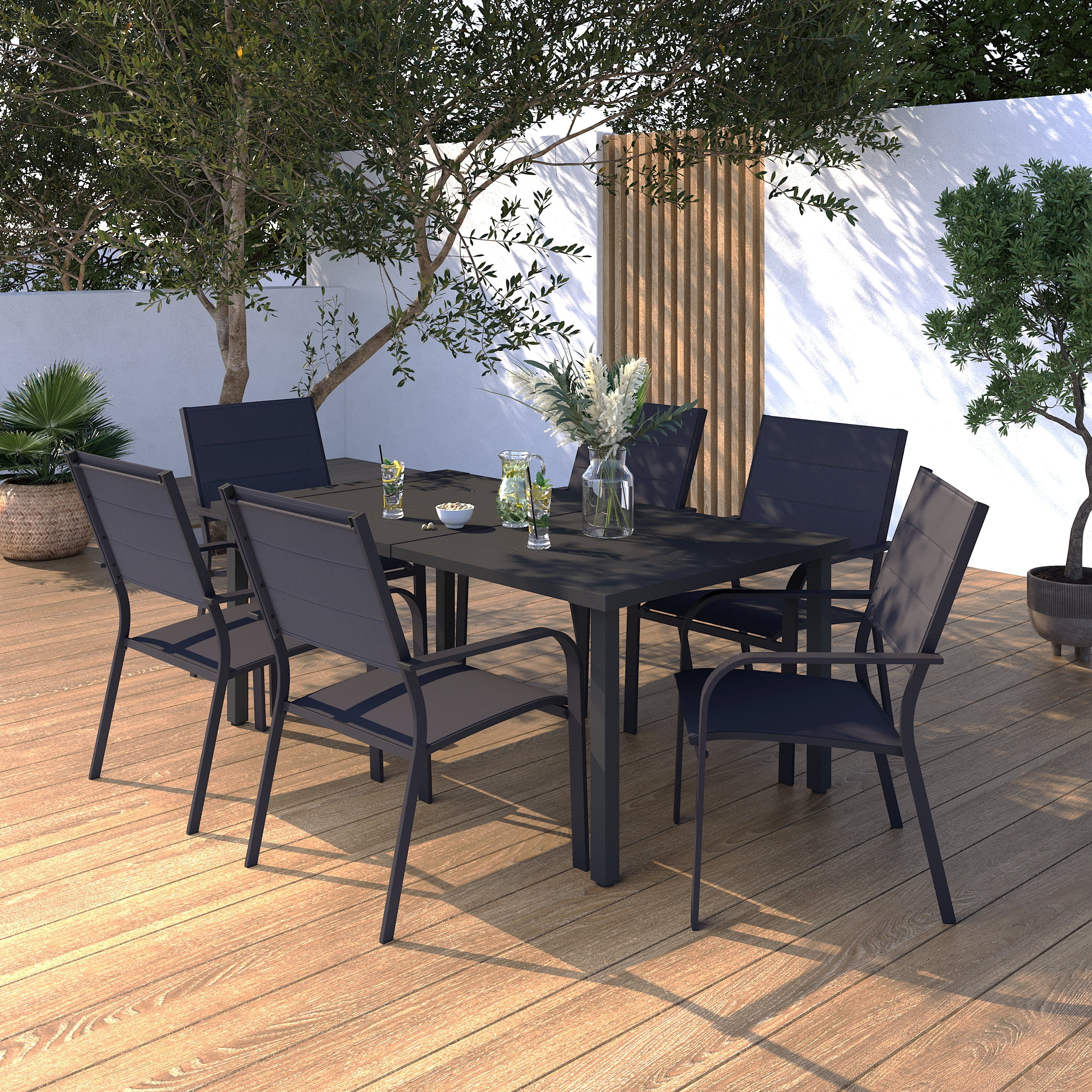 Ensemble table et chaises 7 pièces pour patio Cobble Hill Mainstays - Noir Anti-intempéries, UV et décoloration