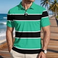 thumbnail image 2 of Garbnen Polo T Shirts for Men Short Sleeve Striped Color Block Collared Henley Shirt Men Lightweight Breathable Casual Summer Beach Vacation Mens Golf Shirt Green L, 2 of 7