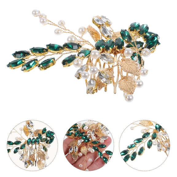 LOLIPPYY Elegant Green Rhinestone Hair Comb Clip, Beautiful Bridal and Party Accessory for Women and Girls