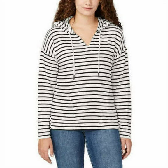 Buffalo Ladies' Striped Hoodie (White/Black, Large)