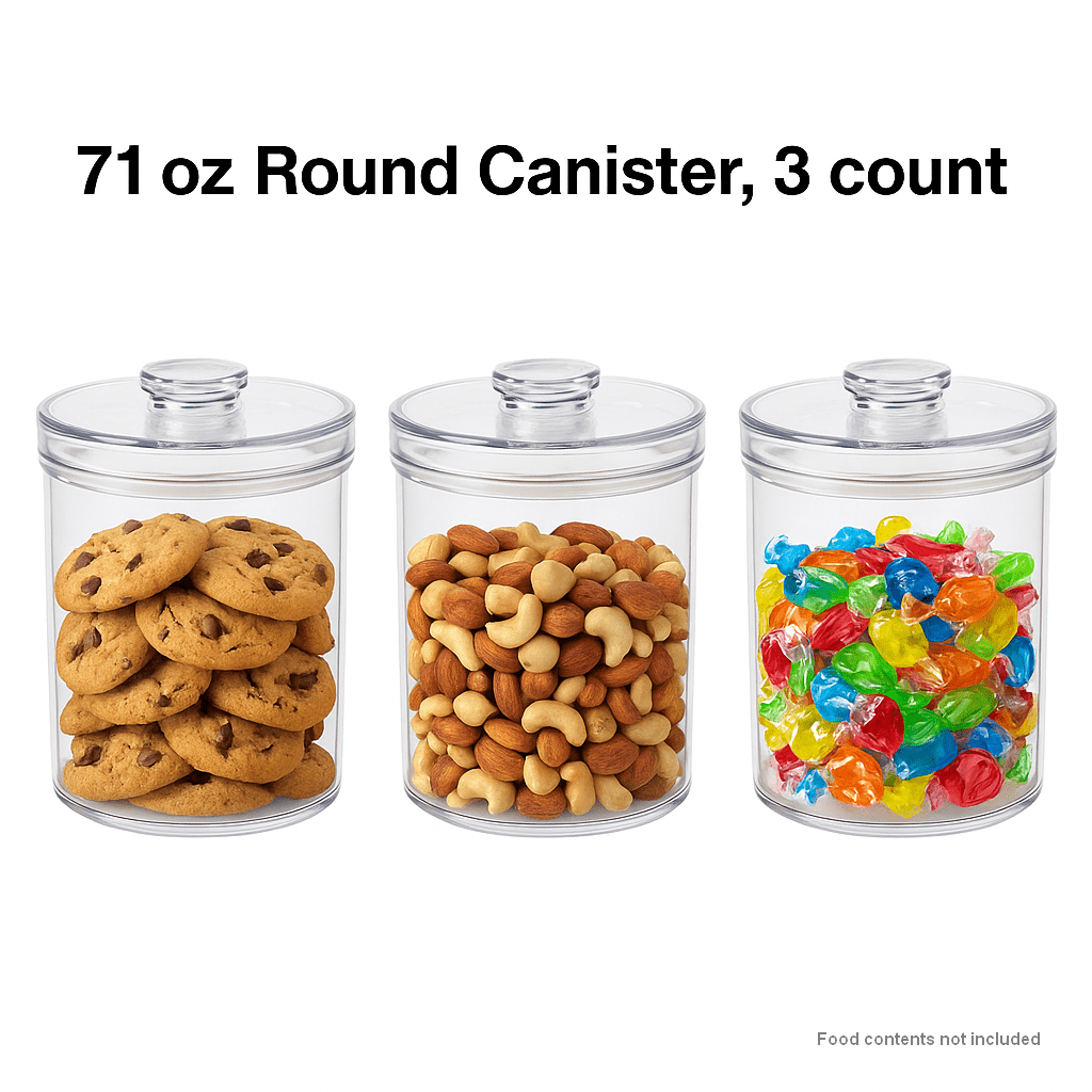 Felli Clear Round Food Storage Canisters with Lid, 3 Pack – 44 oz Airtight Containers, BPA-Free, Stackable, Dishwasher Safe