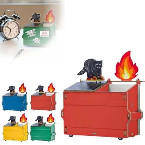 Dumpster Pen Holder Desk Accessories, Compact Dumpster Storage Box with Fire for Desk Accessories Wooden Dumpster Desk Accessories (03Red) 03Red 03Red 03Red