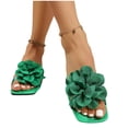 thumbnail image 4 of Samdudou Slide Sandals for Women Square Open Toe Slip On Flats 3D Floral Embellished Wide Strap Summer Shoes Dressy Casual Elegant Footwear Beach Wedding Party Vacation Travel Staples, 4 of 9