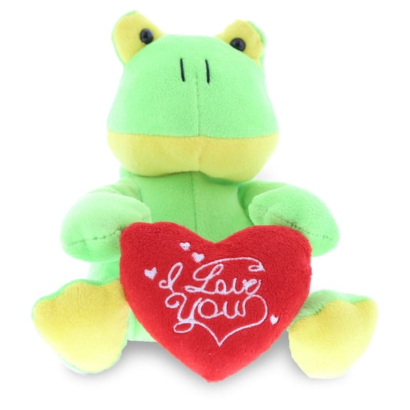DolliBu I LOVE YOU Plush Sitting Green Frog - Cute Stuffed Animal with Heart for Valentines, Anniversary, Romantic Date, Boyfriend, or Girlfriend Gift - 6 Inches