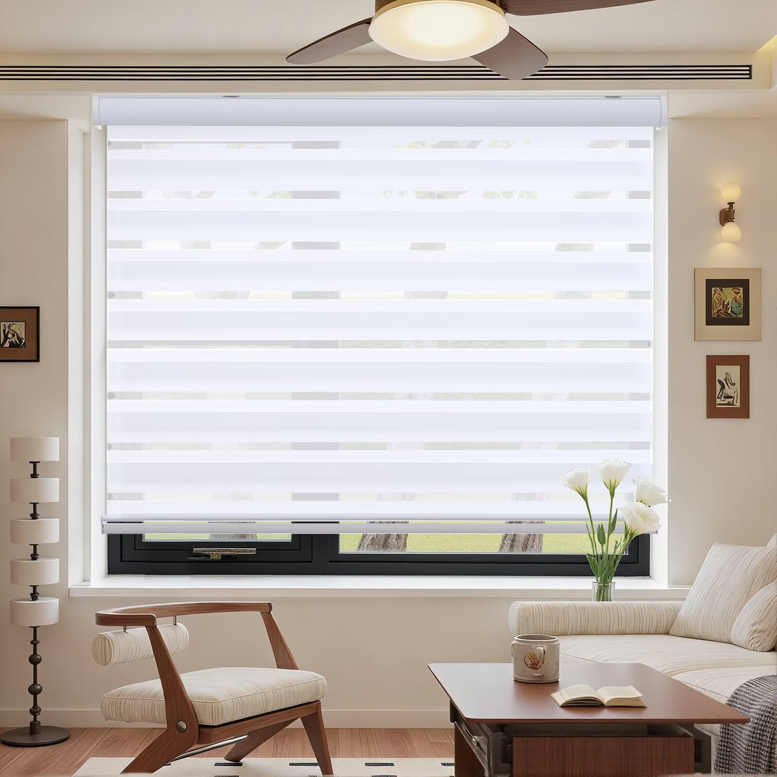 MYshade Cordless Zebra Blinds White-36"W*72"H Pull Down Roller Window Shades Double Layer Light Control Free Stop Window Shades Day and Night Blinds Easy Installation for Home