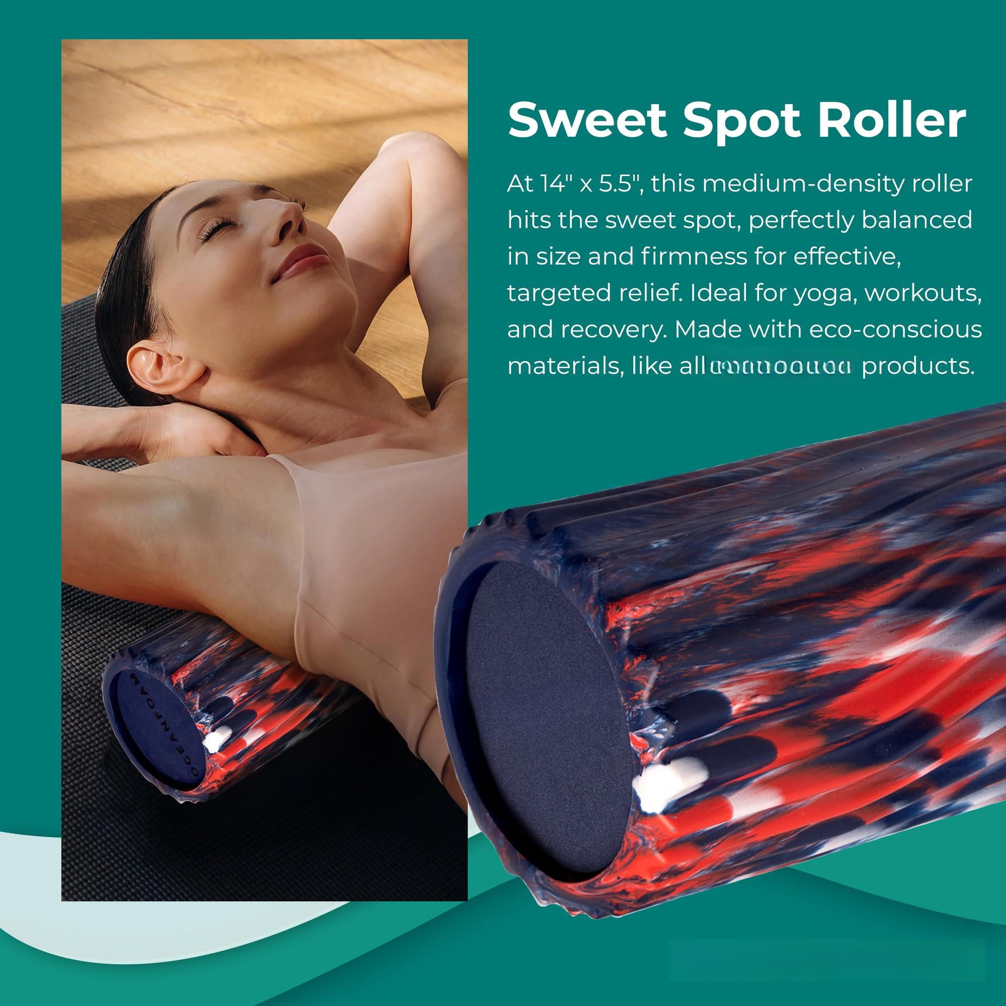Sweet Spot Medium Exercise Foam Roller 14"x5.5" - Density Travel For Physical  Deep Tissue Massage Yoga Pilates Wave Texture (dark Navy Red & Marbled)