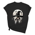 thumbnail image 2 of Xdegoge Womens Halloween Witch Hat Graphic Tee Full Moon Print Short Sleeve T-Shirt Casual Fall Tops for Costume Party Holiday Celebration Festival Wear Season, 2 of 3