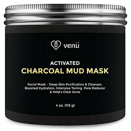 Activated Charcoal Mud Mask - 100% Natural Deep Skin Cleanser and Hydration Booster - Detoxifies and Purifies Face and Body - Acne and Pore Reducer - 4oz - By