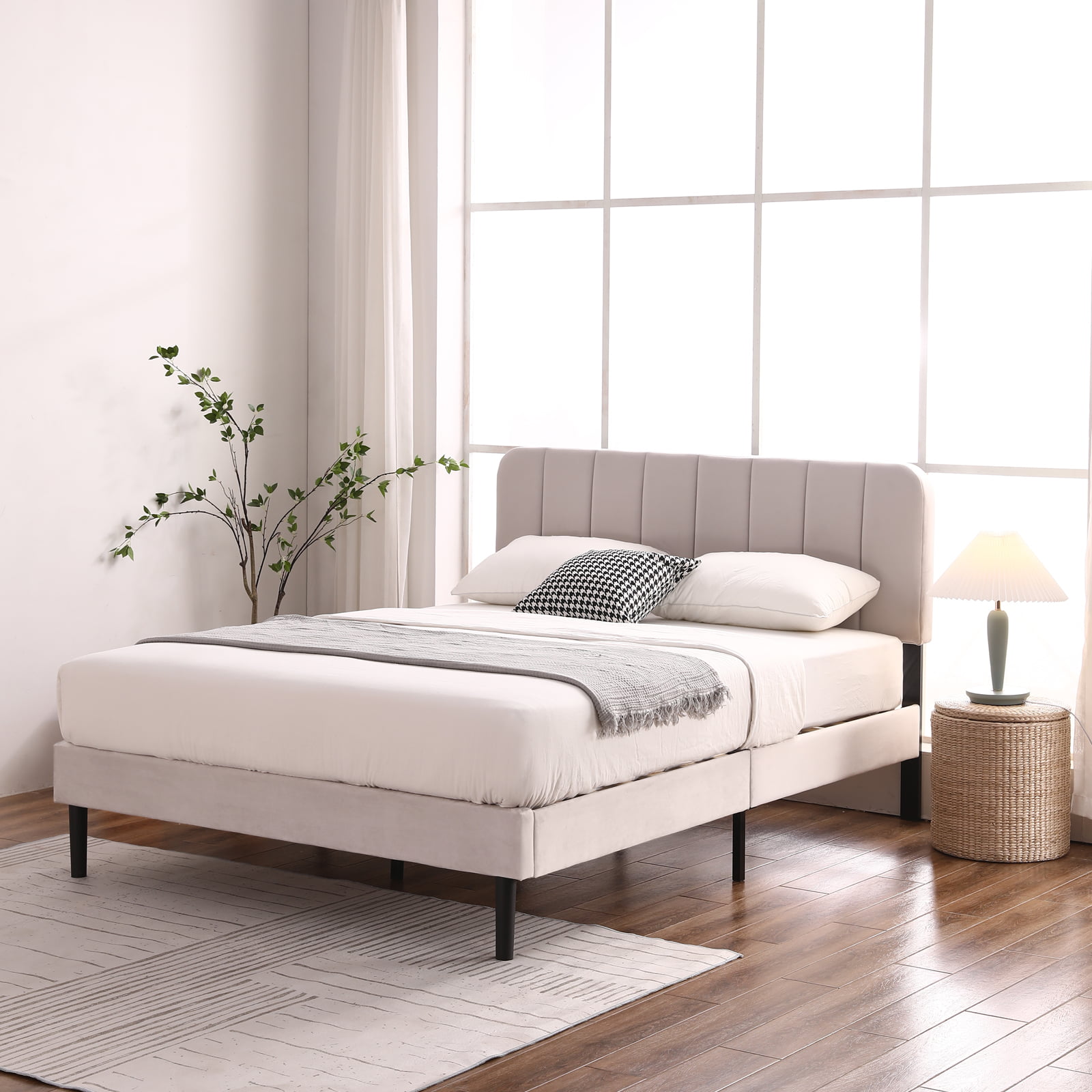 Full Upholstered Platform Bed, HSUNNS Full Size Bed Frame with