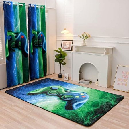 Gamer Gaming Area Rug Tie Dye Lightnings Gamepad Design Soft Flannelette Fabric Perfect Game Themed Room Decor 4ft x 6ft