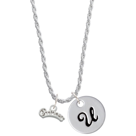 Delight Jewelry Silvertone Script ''Princess'' Silvertone Script Initial Disc - U - Charm Necklace, 20"+3"