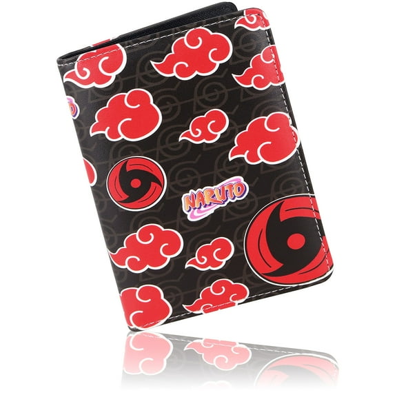 Roffatide Anime Akatsuki Red Cloud Passport Cover for Men Faux Leather Passport Holder Slim Bi-fold Passport Case Black