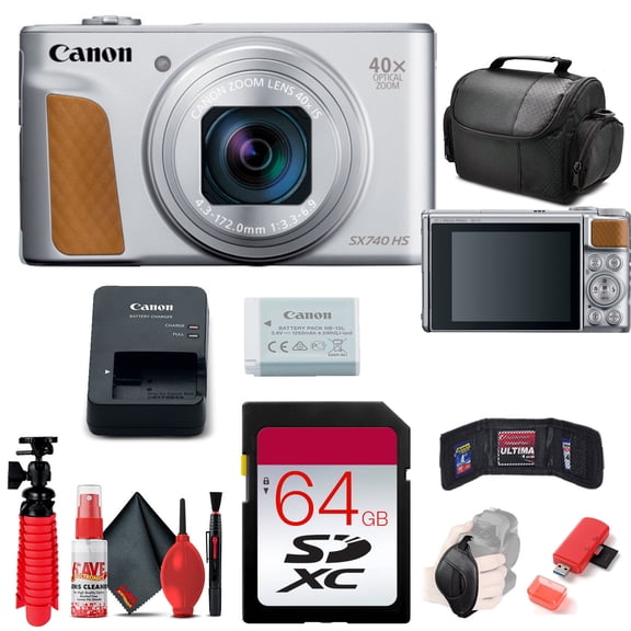 Canon PowerShot SX740 HS Digital Camera (Silver) (2956C001)   64GB Card   More(International Model)