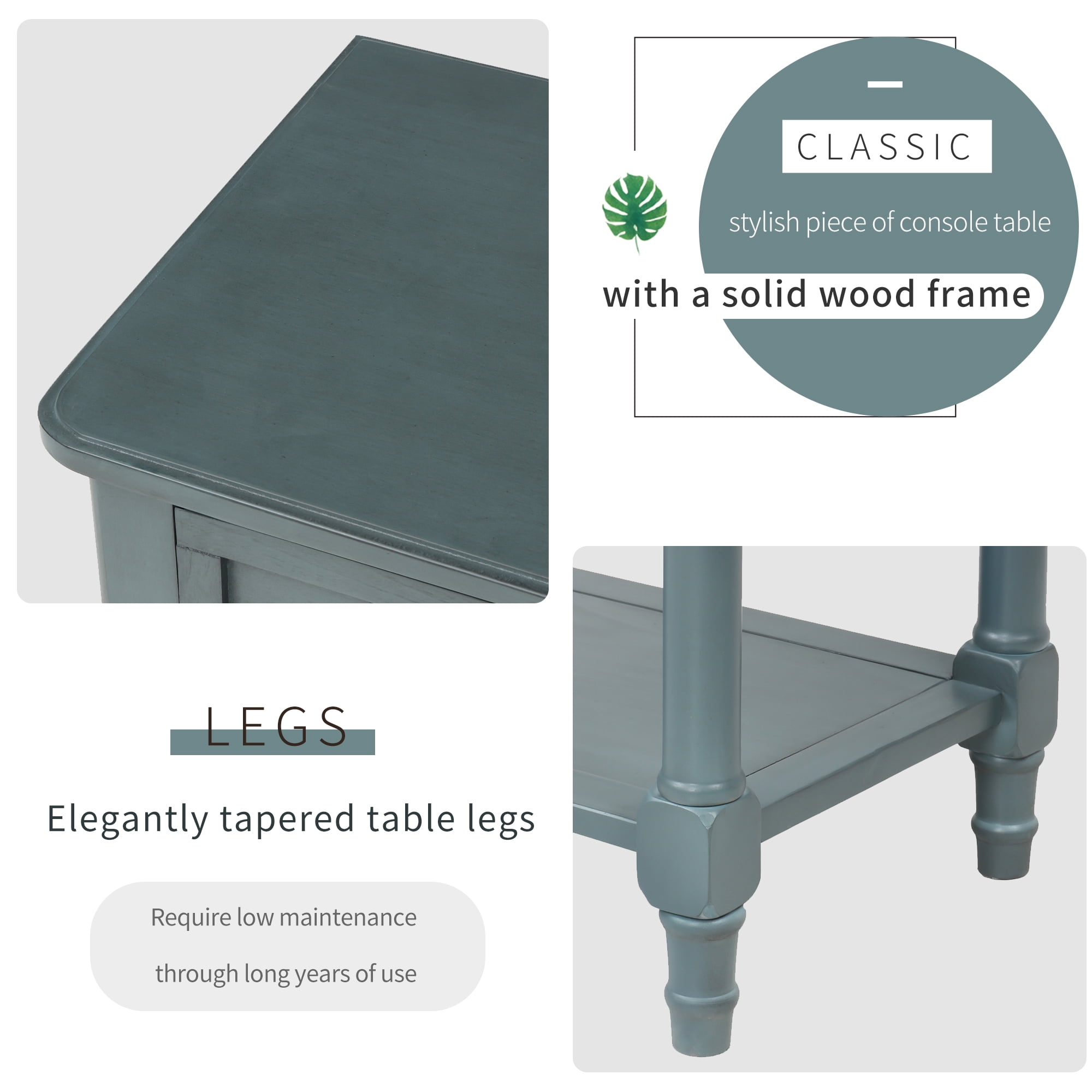 EUROCO Console Table, Slim Sofa Table with Three Storage Drawers and Bottom Shelf for Living Room, Easy Assembly