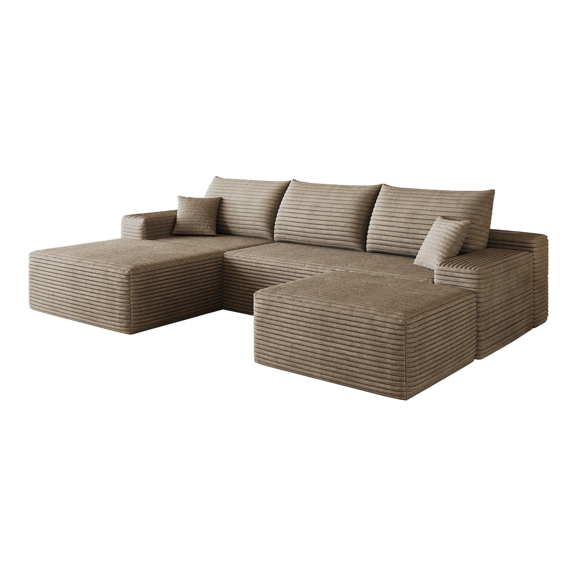 Cloud Sectional Sofa 107 Inch, U-Shaped Modular Couch with Ottoman and Corduroy Fabric, Deep Seat Corner Sofa for Living Room, No Assembly Required, Camel