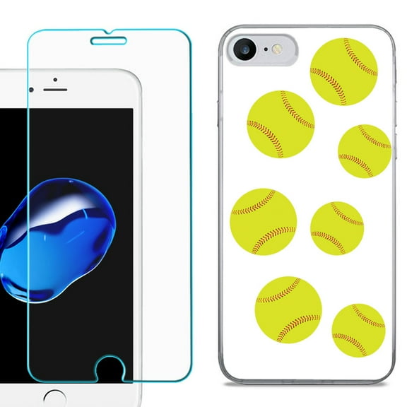 For Apple iPhone 7 / iPhone 8 Case, Slim-Fit TPU Phone Case, with Tempered Glass Screen Protector, by OneToughShield ® - Softball Seven