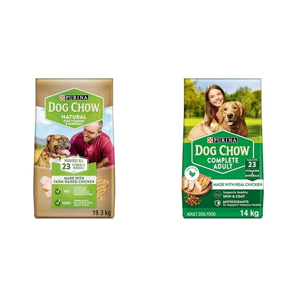 Dog Chow Dry Dog Food, Natural Farm-Raised Chicken - 19.3 kg Bag & Complete Dry Dog Food, Chicken - 14 kg Bag