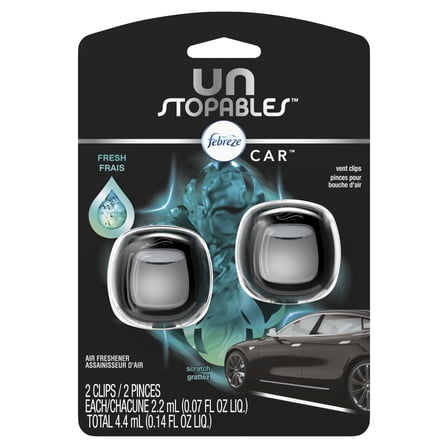 Febreze Car Unstopables Air Freshener Vent Clip, Fresh Frais, 2 count