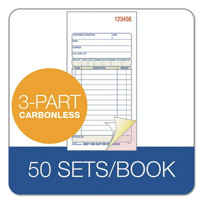 3-Part Sales Book, Three-Part Carbonless, 3.25 x 7.13, 50 Forms Total 3-Part Sales Book, Three-Part Carbonless, 3.25 x 7.13, 50 Forms Total
