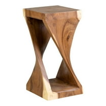 East at Main Cason Solid Wood Twist Teak Wood Hand-Carved and Open Base Design End Table, Brown (Set of 1)