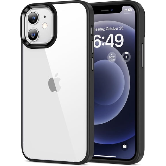 for iPhone 12 Mini Case Clear [Anti-Yellowing] Anti-Scratch Transparent Hard Back and Soft Edge [Military Grade Drop Protection] Shockproof Phone Cover - Black
