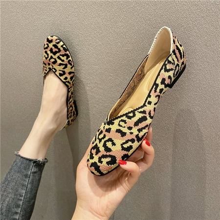 

Round Toe Knitted Women‘s Flat Shoes Color Block Square Toe Ballet Flats