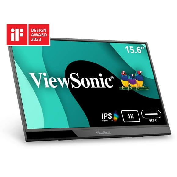 ViewSonic VX1655-4K Monitor LED IPS portátil 4K UHD de 15,6" con USB C de 60 W de 2 vías, Mini HDMI, altavoces duales (renovado)