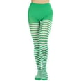 thumbnail image 4 of ToBeInStyle Women's Nylon Horizontal Striped Opaque Tights - White/Kelly Green - One Size, 4 of 5