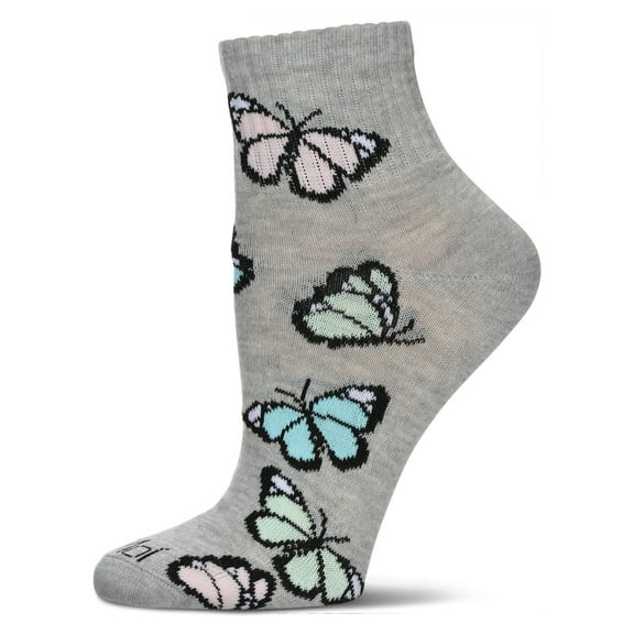 MeMoi Women's Multi-Butterflies Athletic Quarter Socks - Womens - Female, 9-11, Med Gray Heather