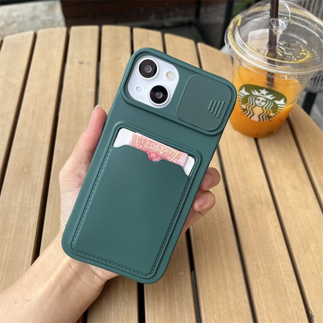 Funda de teléfono tipo billetera con tarjetero de protección para cámara deslizante para iPhone 13 14 Pro Max 12 11 X XR XS Max 7 8 Plus SE, funda de silicona suave Tan Jianjun unisex