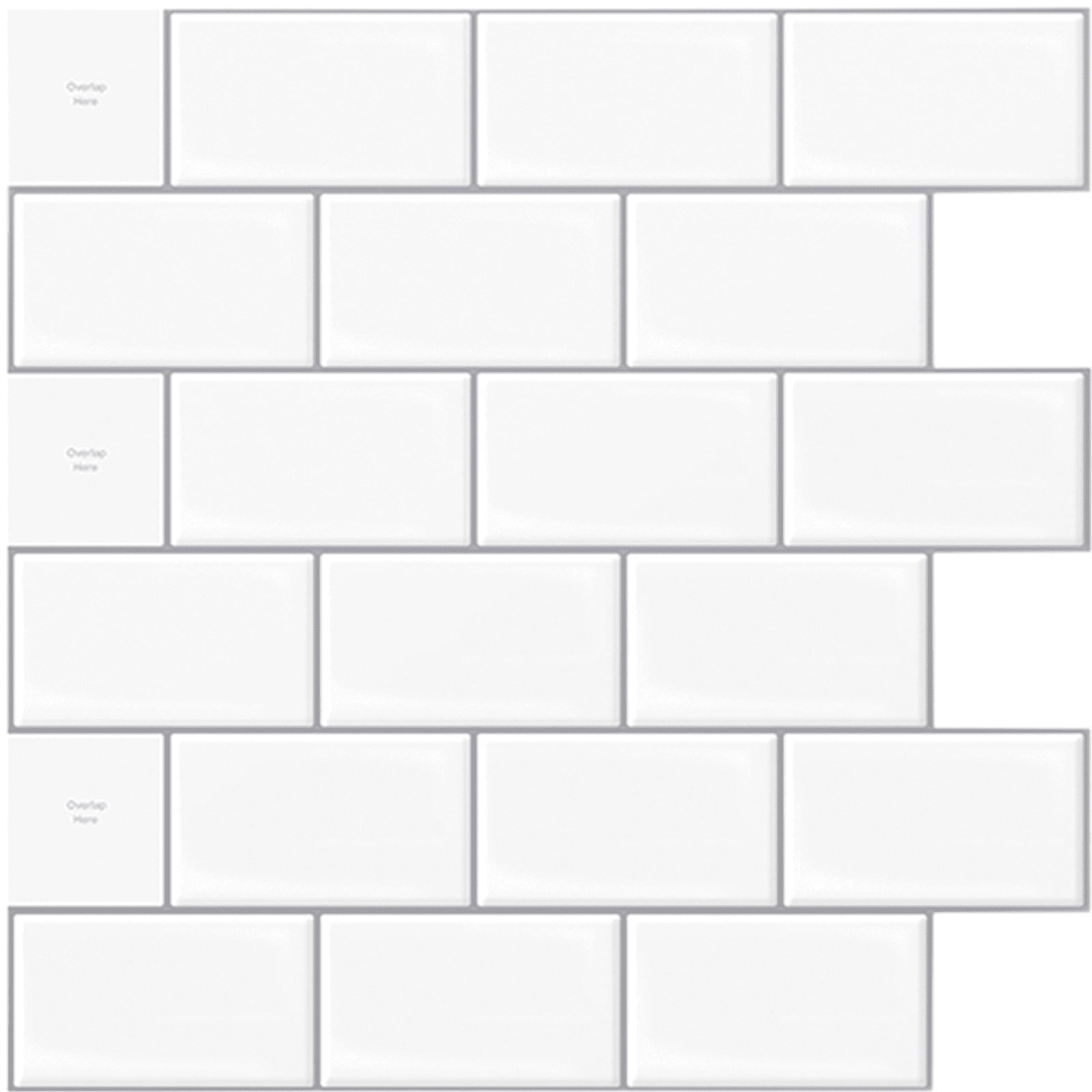 10-Pack Peel and Stick Backsplash Premium Anti Mold Tile for Kitchen in White Subway Tiles 12"x12"