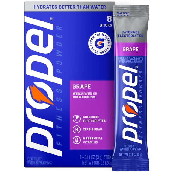 Propel Zero Sugar Grape, On the Go Packs, Electrolyte Powder Drink Mix, 0.11 oz, 8 Count packets