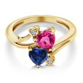 thumbnail image 3 of Gem Stone King 18K Yellow Gold Plated Silver Pink Created Sapphire Blue Created Sapphire and White Lab Grown Diamond Ring for Women | 1.63 Cttw | Heart Shape 6MM | Size 5, 6, 7, 8, 9 | Size 7, 3 of 6