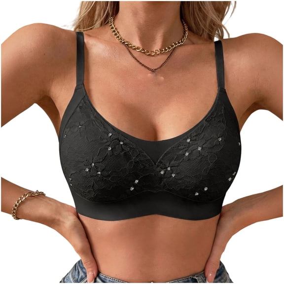 Njagoc3 Seamless Bras for Women Lace Trim Wireless Bra Gather Lift Support Bra Breathable Back Bra